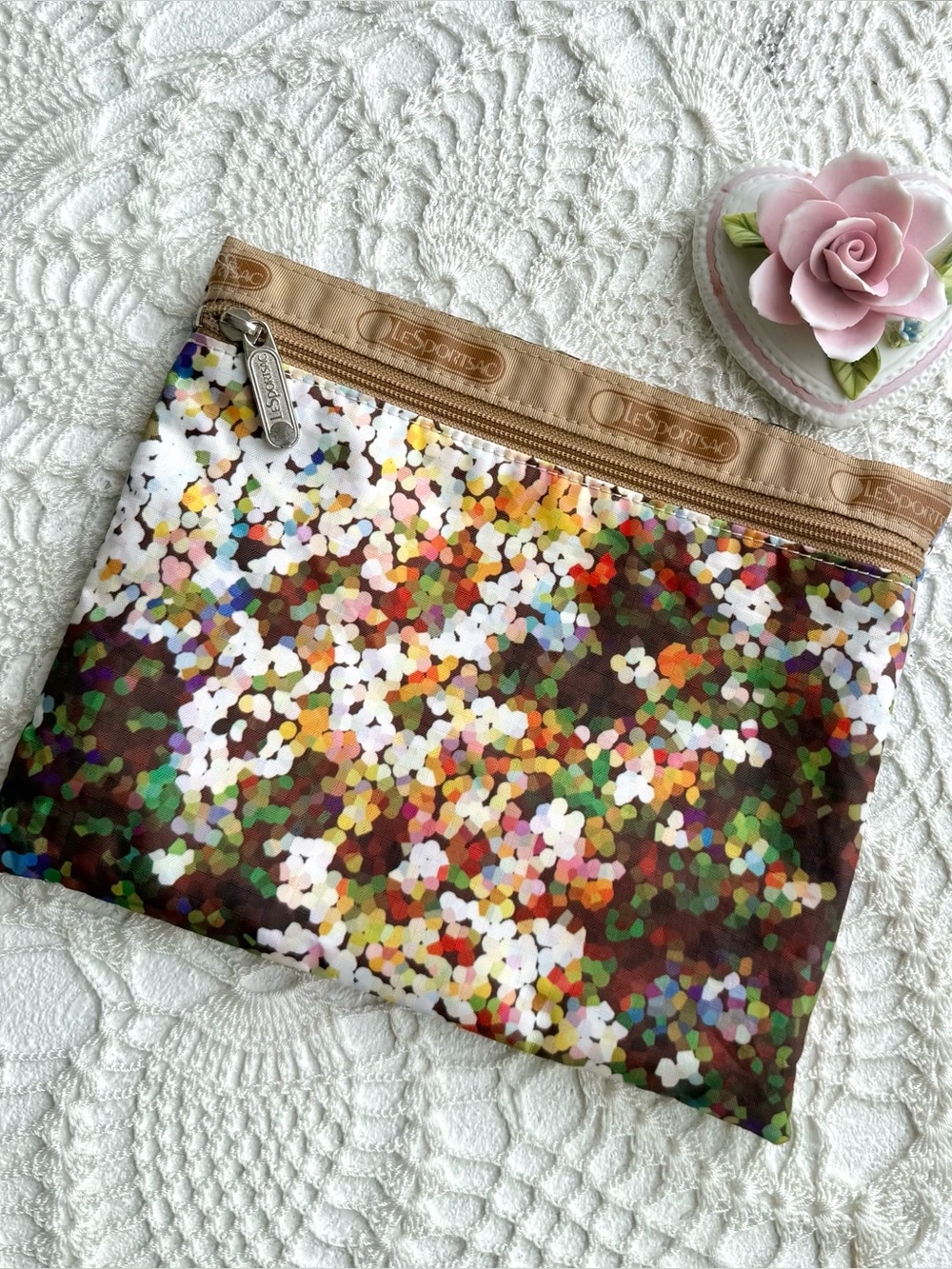 Vintage y2k LeSportsac Abstract Confetti Print Zip Pouch Cosmetic Bag